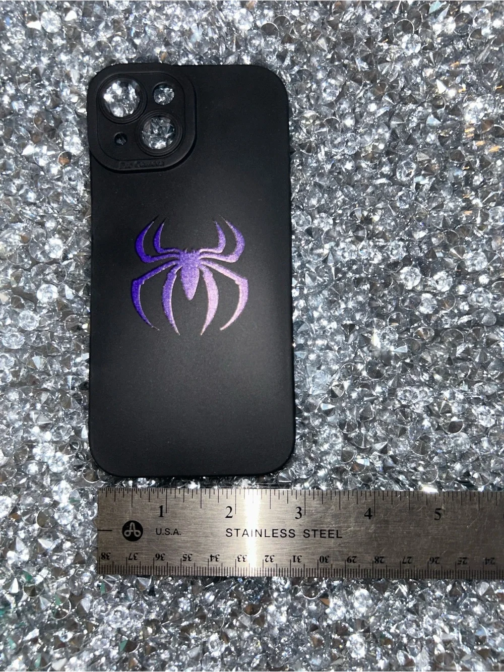 Black Phone Case with Purple Spider Logo iPhone 15